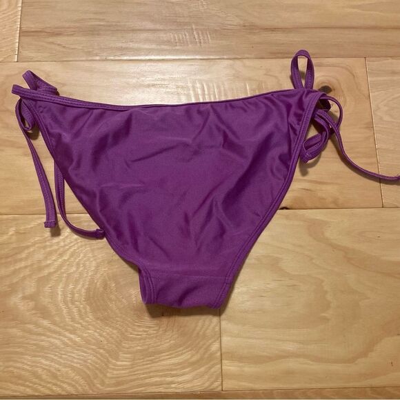 G21 Metallic Purple Ruffled String Bikini Swimsuit Size Medium - Picture 11 of 15